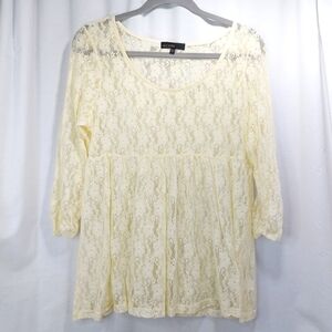 WEAVERS Boho Romantic Lace Peasant Blouse Top Soft‎ Yellow Stretch Womens XL